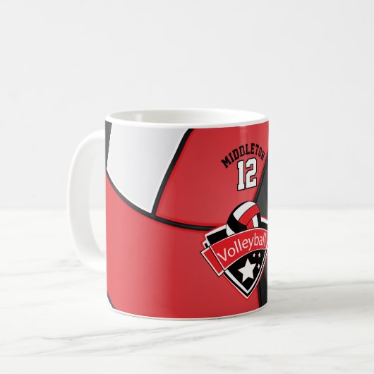 Rot-, Weiß- und Schwarzleyball-Design Kaffeetasse (Vorderseite Links)