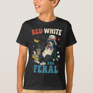 Rot Weiß Und Verwildert Lustiger Waschbär 4. Juli T-Shirt