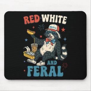 Rot Weiß Und Verwilderter Lustiger Waschbär 4. Jul Mousepad