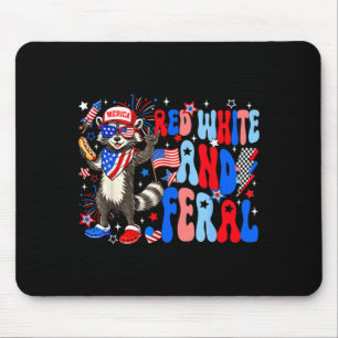 Rot Weiß und verwilderter USA-Waschbär 4. Juli Mer Mousepad