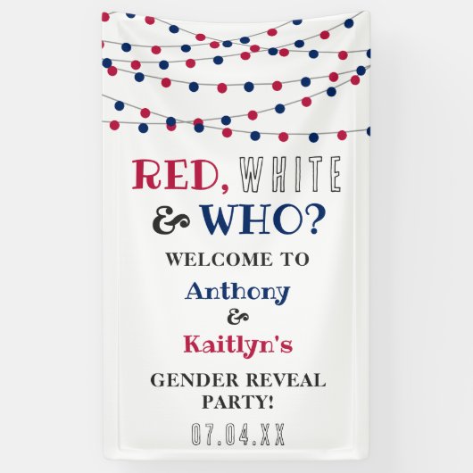 Rot, Weiß und Wer? 4. Juli Party über geschlechtss Banner (Vertikal)
