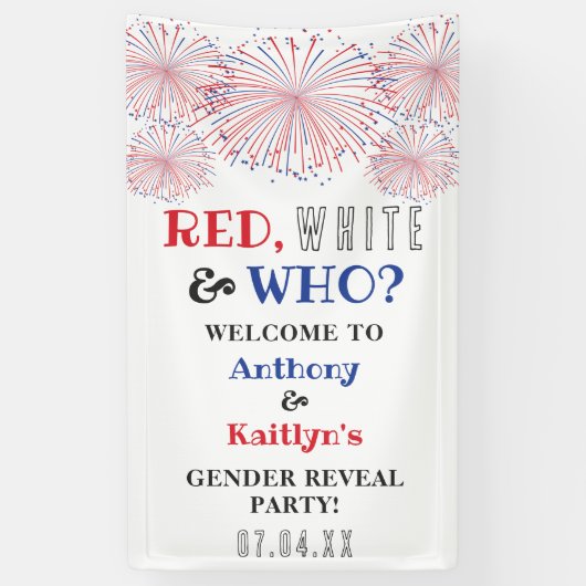 Rot, Weiß und Wer? 4. Juli Party über geschlechtss Banner (Vertikal)