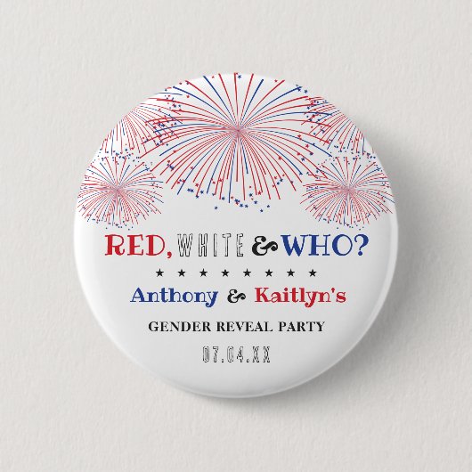 Rot, Weiß und Wer? 4. Juli Party über geschlechtss Button (Vorderseite)