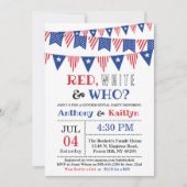 Rot, Weiß und Wer? 4. Juli Party über geschlechtss Einladung (Vorderseite)