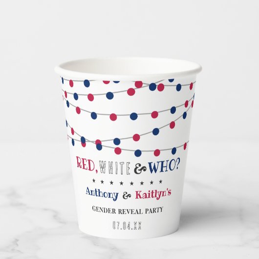 Rot, Weiß und Wer? 4. Juli Party über geschlechtss Pappbecher (Vorderseite)