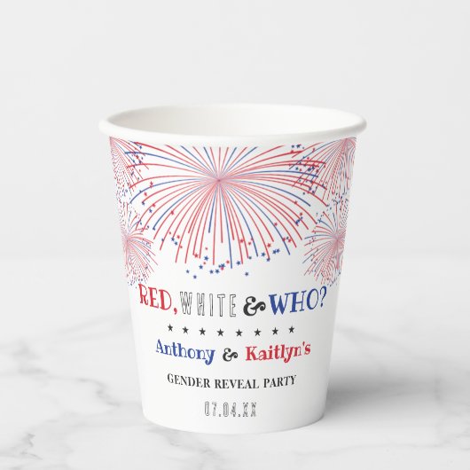 Rot, Weiß und Wer? 4. Juli Party über geschlechtss Pappbecher (Vorderseite)