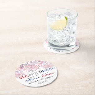 Rot, Weiß und Wer? 4. Juli Party über geschlechtss Runder Pappuntersetzer