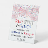 Rot, Weiß und Wer? 4. Juli Party über geschlechtss Sockelschild (Vorderseite)