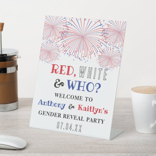 Rot, Weiß und Wer? 4. Juli Party über geschlechtss Sockelschild (In SItu)