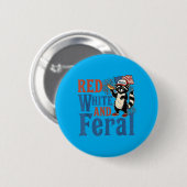 Rot Weiß Und Wild Lustiger Waschbär Amerika Vierte Button (Vorne & Hinten)