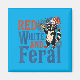 Rot Weiß Und Wild Lustiger Waschbär Amerika Vierte Magnet