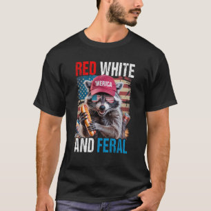 Rot Weiß und Wild Lustiger Waschbär Patriotisch 4. T-Shirt
