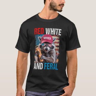 Rot Weiß und Wild Lustiger Waschbär Patriotisch 4. T-Shirt