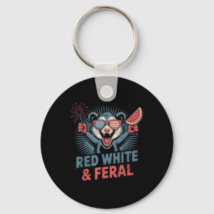 Rot weiß und Wild Opossum Feuerwerk 4. Juli Schlüsselanhänger