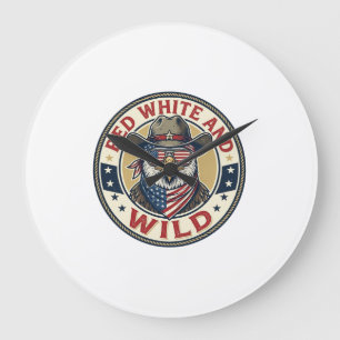 Rot Weiß Und Wild Patriotisch Patriotisches Tier V Große Wanduhr
