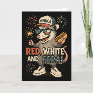 Rot Weiß Und Wilde Feuerwerk Opossum 4. Juli Karte