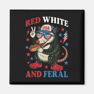 Rot Weiß Und Wilder Opossum Hot Dog Usa Flagge 4. Magnet