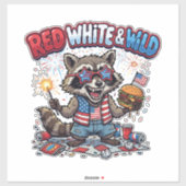 Rot Weiß und Wilder Waschbär 4. Juli Aufkleber (Blatt)