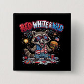 Rot Weiß und Wilder Waschbär 4. Juli Button (Vorderseite)