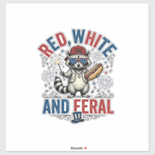 Rot Weiß und Wildes Patriotisches Waschbär-Shirt_1 Aufkleber