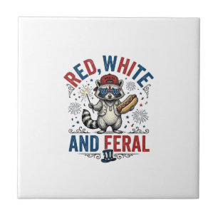 Rot Weiß und Wildes Patriotisches Waschbär-Shirt_1 Fliese