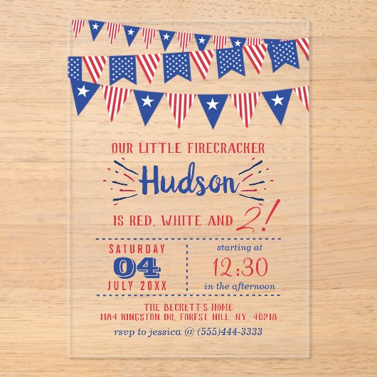 Rot, Weiß und Zwei! 4. Juli 2010 Party Acryleinladungen (Vorderseite)