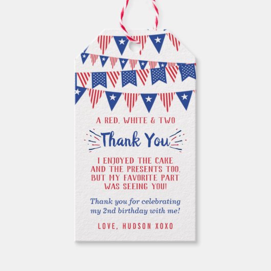 Rot, Weiß und Zwei! 4. Juli 2010 Party Geschenkanhänger (Vorderseite)