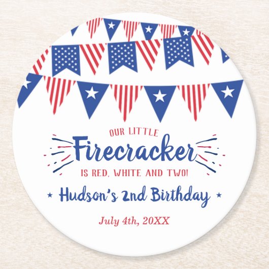 Rot, Weiß und Zwei! 4. Juli 2010 Party Runder Pappuntersetzer (Vorderseite)