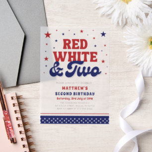 Rot, Weiß und Zwei 4. Juli 2. Geburtstag Party Pergament Einladungen