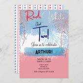 Rot weiß und zwei Geburtstage Einladung (Vorne/Hinten)