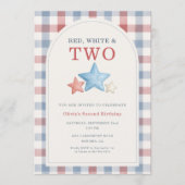Rot Weiß und Zwei Gingham 2. Geburtstag Einladung (Vorderseite)
