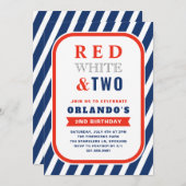 Rot weiß und zwei Niedliche Junge zum zweiten Gebu Einladung (Vorne/Hinten)