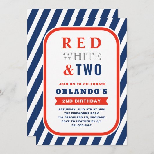 Rot weiß und zwei Niedliche Junge zum zweiten Gebu Einladung (Vorne/Hinten)