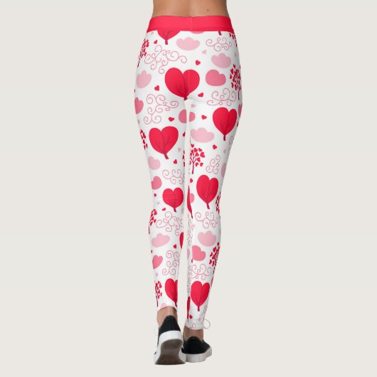 Rot-Weiß-Valentiner Baumstruktur Herz-Muster Leggings (Rückseite)