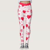 Rot-Weiß-Valentiner Baumstruktur Herz-Muster Leggings (Vorderseite)
