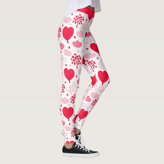 Rot-Weiß-Valentiner Baumstruktur Herz-Muster Leggings (Rechts)