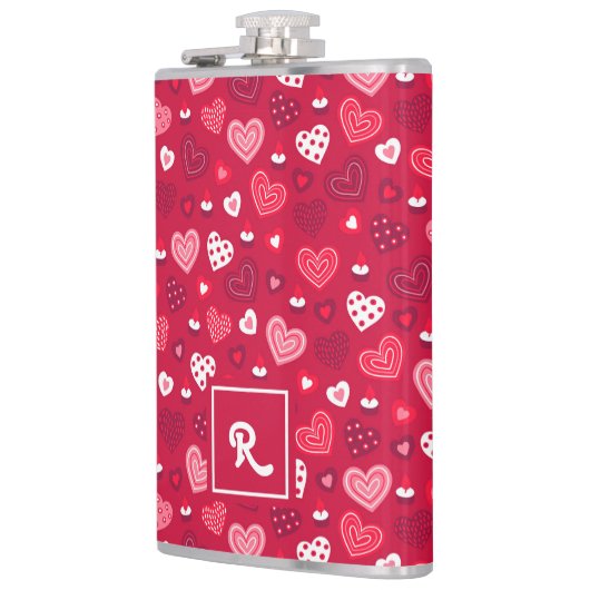 Rot-Weiß-Valentiner Herzmuster Flachmann (Links)