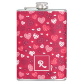 Rot-Weiß-Valentiner Herzmuster Flachmann (Vorderseite)