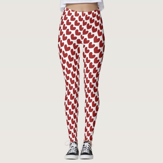 Rot-weiß-Valentinstag-Herz-Muster Leggings (Vorderseite)
