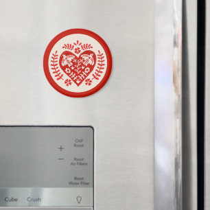 Rot-Weiß-Volkskunst-Herz Magnet