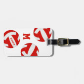 Rot-Weiß-Volleyball-Team farbenfrohe Jungs Gepäckanhänger (Vorderseite horizontal)