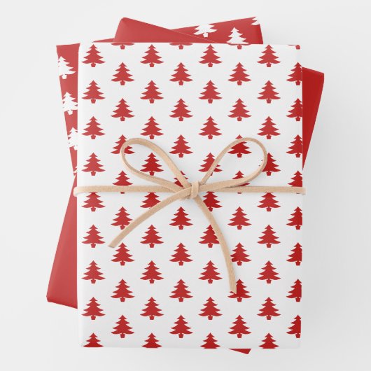Rot/Weiß Weihnachtsbaum Ikonisches Muster Geschenkpapier Set (Beispiel)