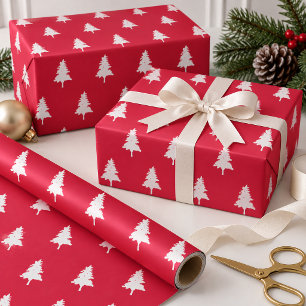 Rot-Weiß-Weihnachtsbaum-Muster Geschenkpapier