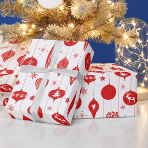 Rot-Weiß-Weihnachtsbaumkugel-Ornament-Muster Geschenkpapier