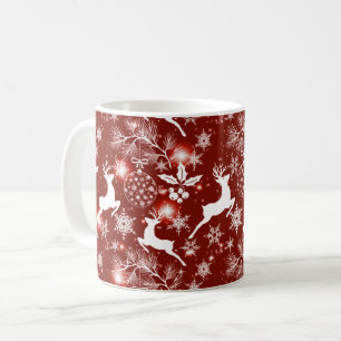Rot-Weiß-Weihnachtsmuster mit Rentieren Kaffeetasse