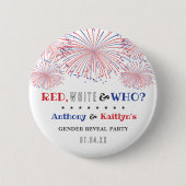 Rot, Weiß & Wer? 4. Juli Geschlechtsenthüllungsfei Button (Vorderseite)