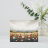 Rot-Weiß-Wildblumen und Blau Postkarte (Stehend Vorderseite)