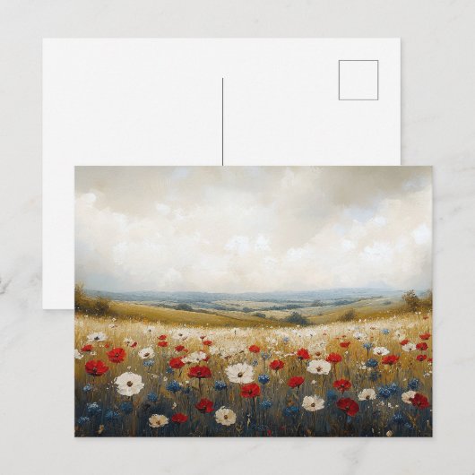 Rot-Weiß-Wildblumen und Blau Postkarte (Vorne/Hinten)