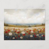 Rot-Weiß-Wildblumen und Blau Postkarte (Vorderseite)