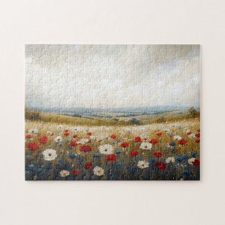 Rot-Weiß-Wildblumen und Blau Puzzle